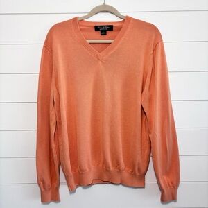Brooks Brothers Peach V-Neck Sweater Silk and Cotton blend Spring Casual Size L